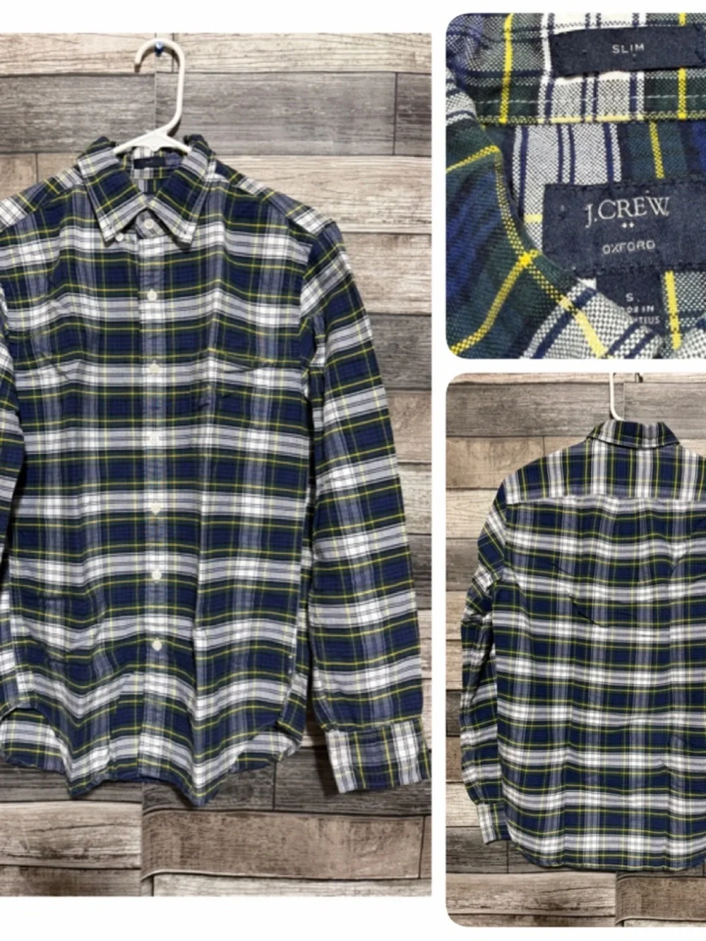 J.Crew Oxford Slim Fit Plaid Button Up Shirt Men’s S Blue Green